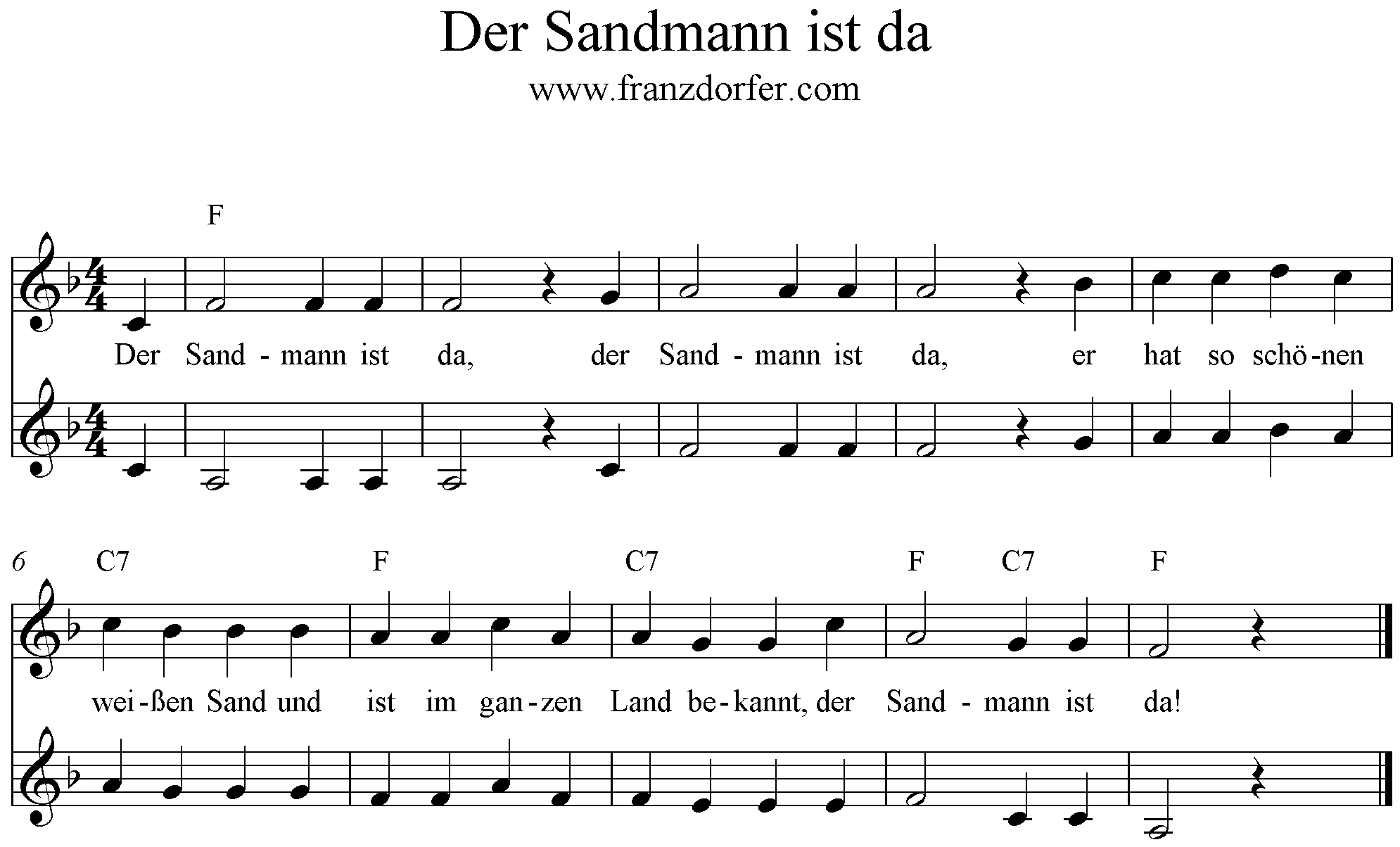 Noten Der Sandmann ist da